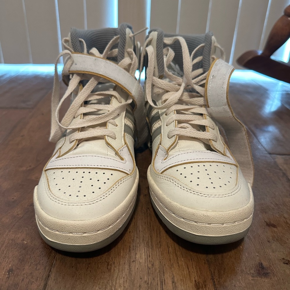Women’s White and Gray High-Top Adidas Sneakers